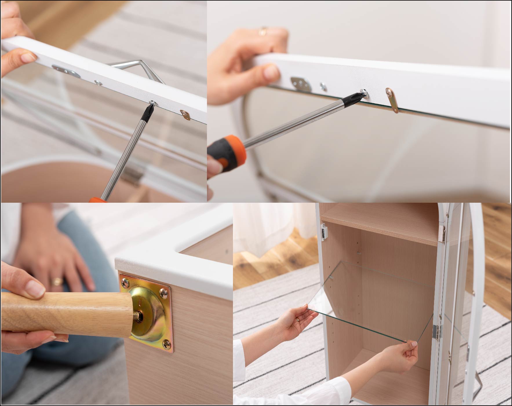 組立は、ドライバーのみ使用。脚は、ねじ込み式です。