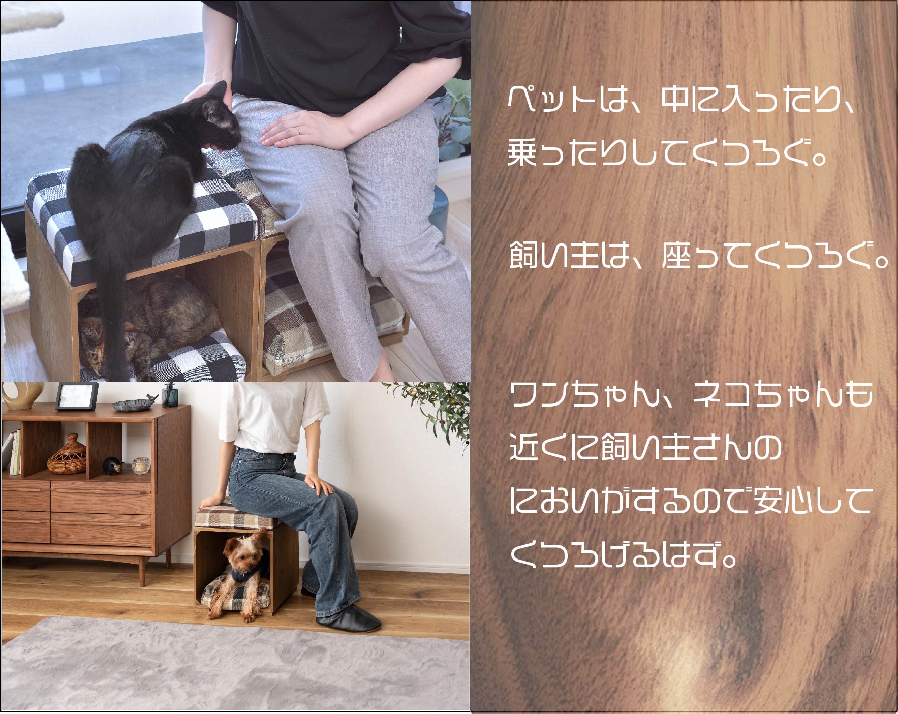 耐荷重量80kgなのでワンちゃん、猫ちゃんと一緒にくつろいでください。